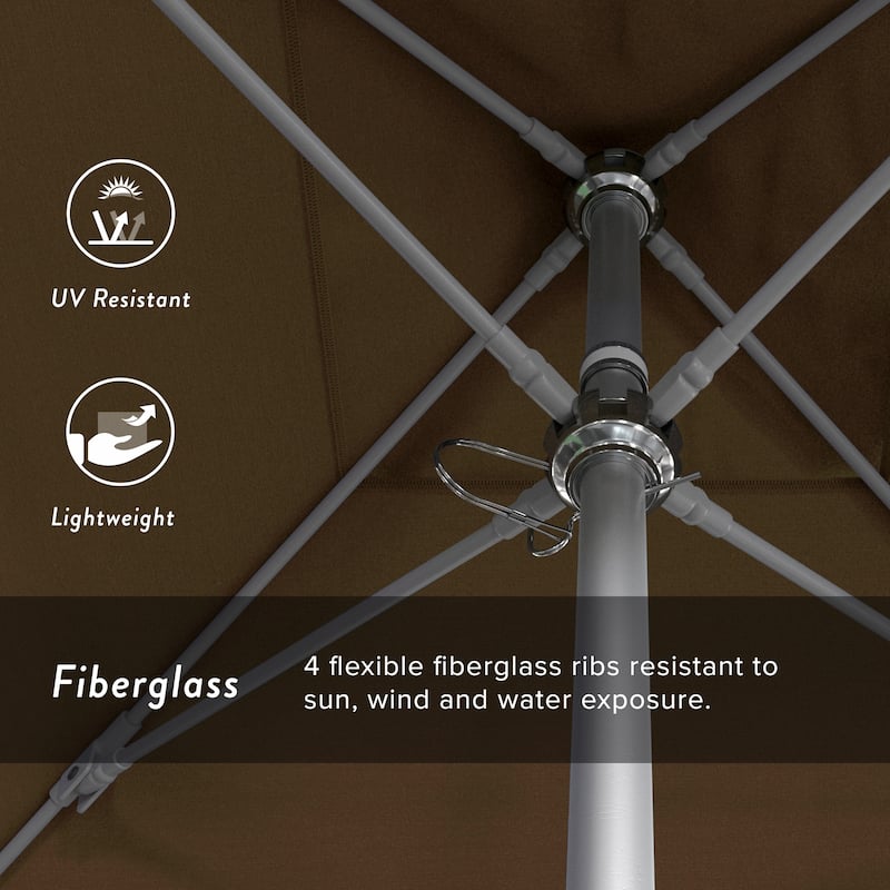 California Umbrella 6' Sq. Aluminum Frame, Fiberglass Rib Patio Umbrella, Push Open, Anodized Sliver Finish, Sunbrella Fabric