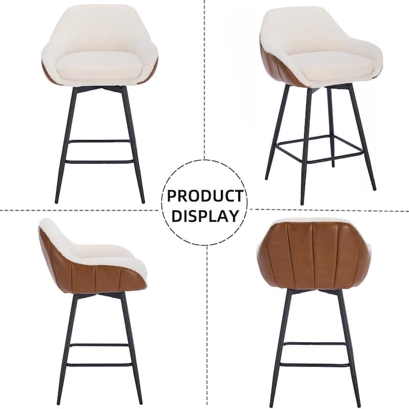 26" Counter Height Bar Stools Set of 2, 360° Swivel Upholstered Barstools for Kitchen Island