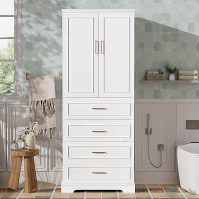 Bathroom Freestanding Cabinet with 3 Drawers (Partitioned, Standard, Deep), Adjustable Shelf, Soft-Close Doors and Steel Handles