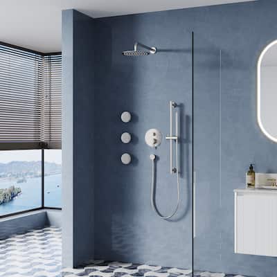 3-Function Shower System With 10" Ultra-Thin Round Shower Head,Body Jets And Hand Shower(Valve Included)