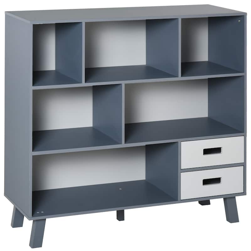 HOMCOM 3-Tier Child Bookcase Open Shelves Cabinet Floor Standing Home Office Storage Furniture Shelvin with Drawers - Grey
