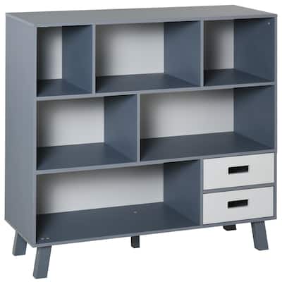 HOMCOM 3-Tier Child Bookcase Open Shelves Cabinet Floor Standing Home Office Storage Furniture Shelvin with Drawers
