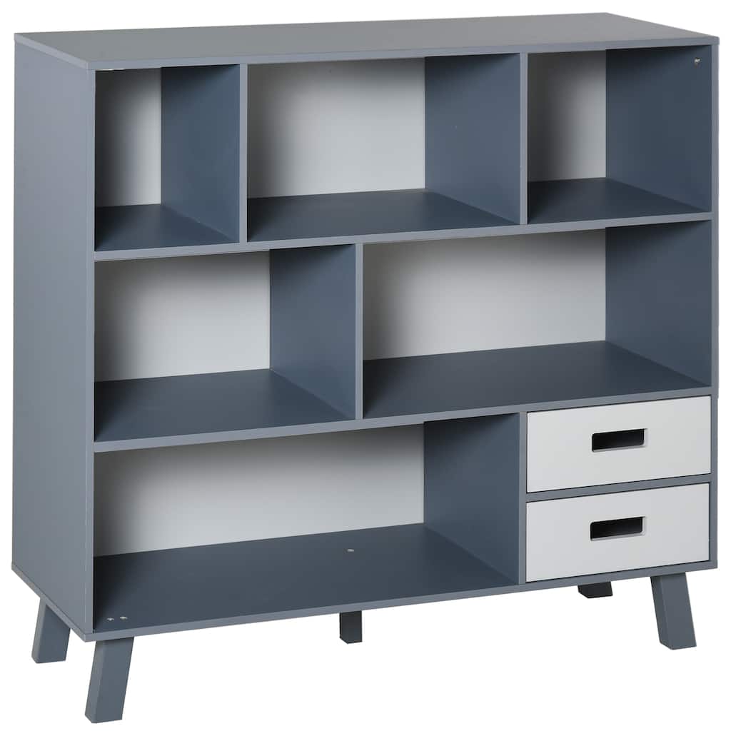 HOMCOM 3-Tier Child Bookcase Open Shelves Cabinet Floor Standing Home Office Storage Furniture Shelvin with Drawers