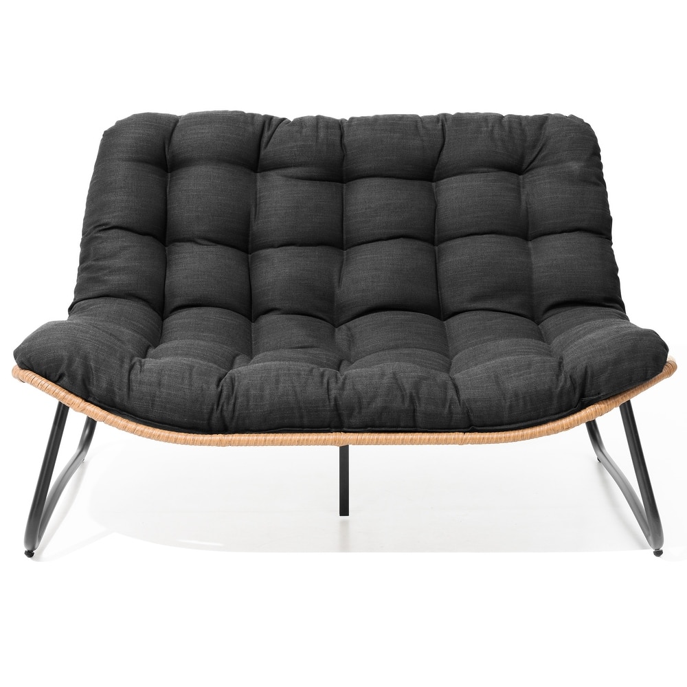 Outdoor Double Papasan Chair Loveseat Oversized PE Rattan Chair with Cushion