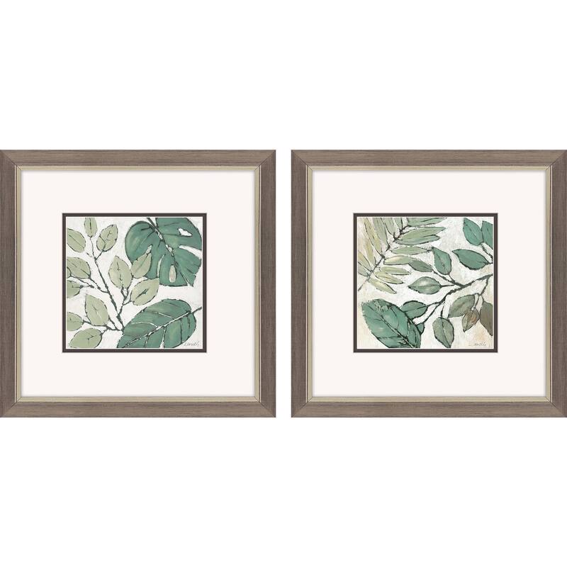HomeRoots Set Of Two Green Botanical Silver Framed Wall Art