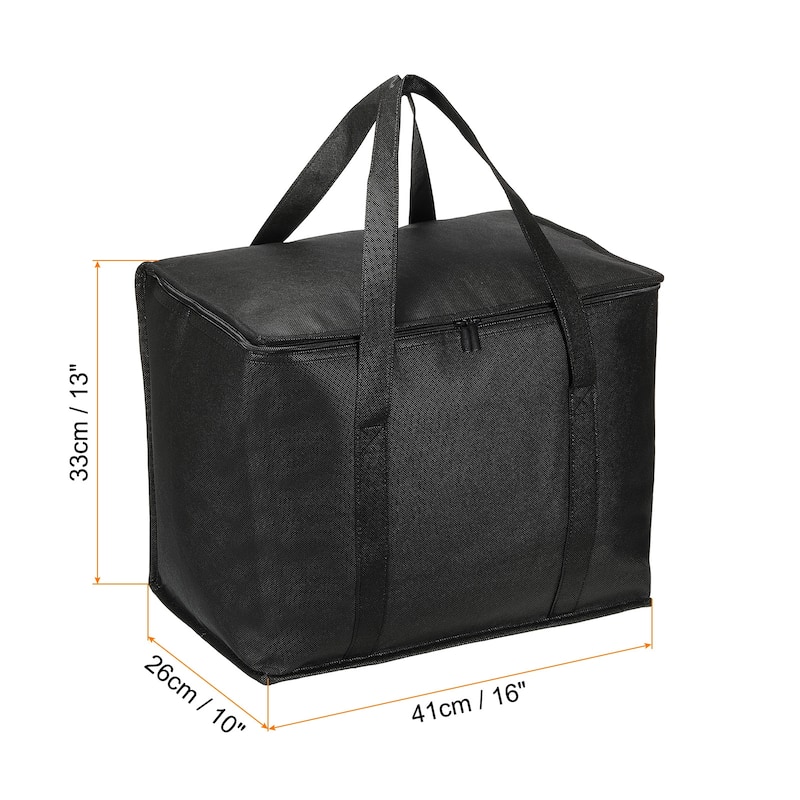 16"x10"x13" Insulated Reusable Grocery Bag Food Transport Tote Bag, Black - Black