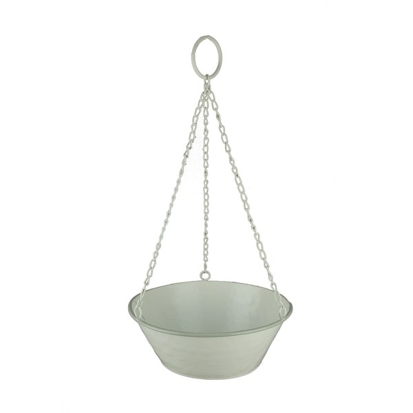 White Enamel Metal Bowl Hanging Planter - 4 X 10.5 X 10.5 inches