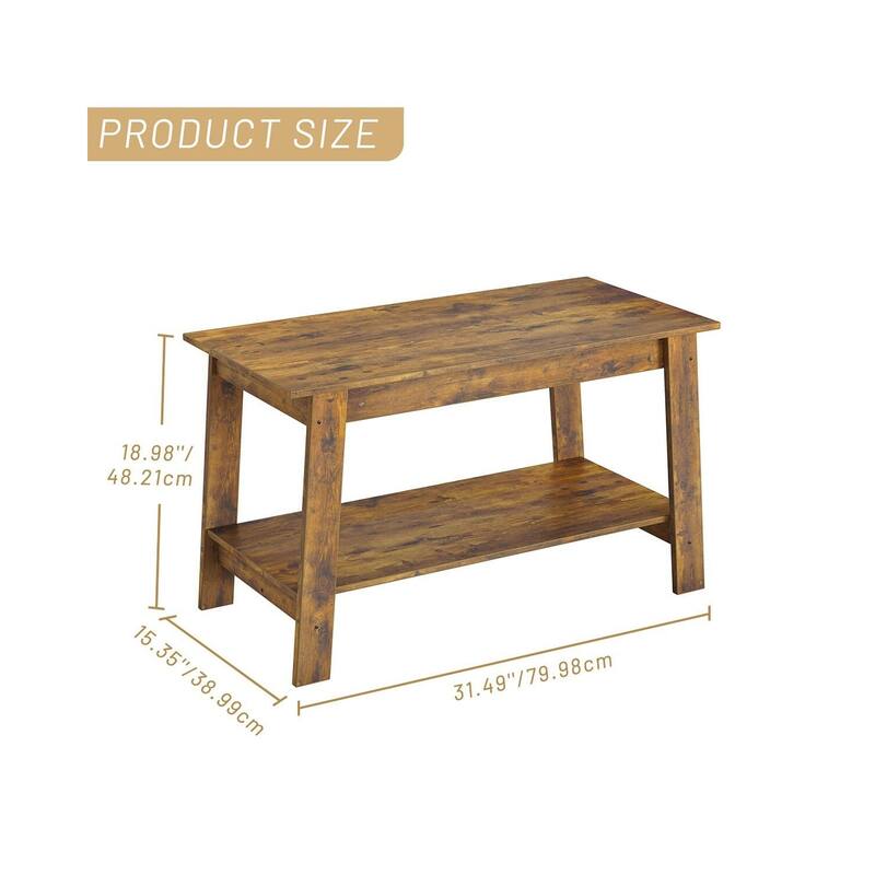 2-Tier Industrial Coffee Table with Storage Shelf