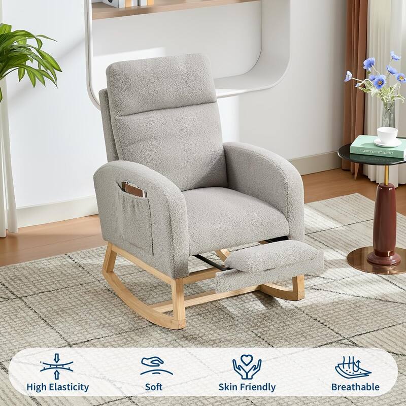 Rocking Chair with Footrest for Nursery, Modern PU Upholstered Glider Accent Armchair with High Backrest