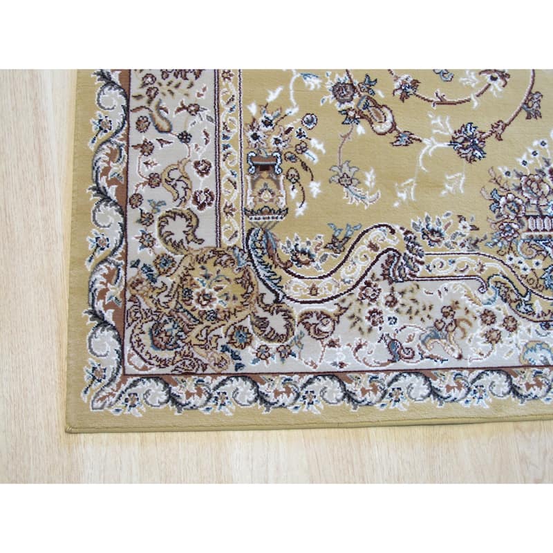 Gold Traditional Oriental Tabriz Design Area Rug - 3'11 x 5'11