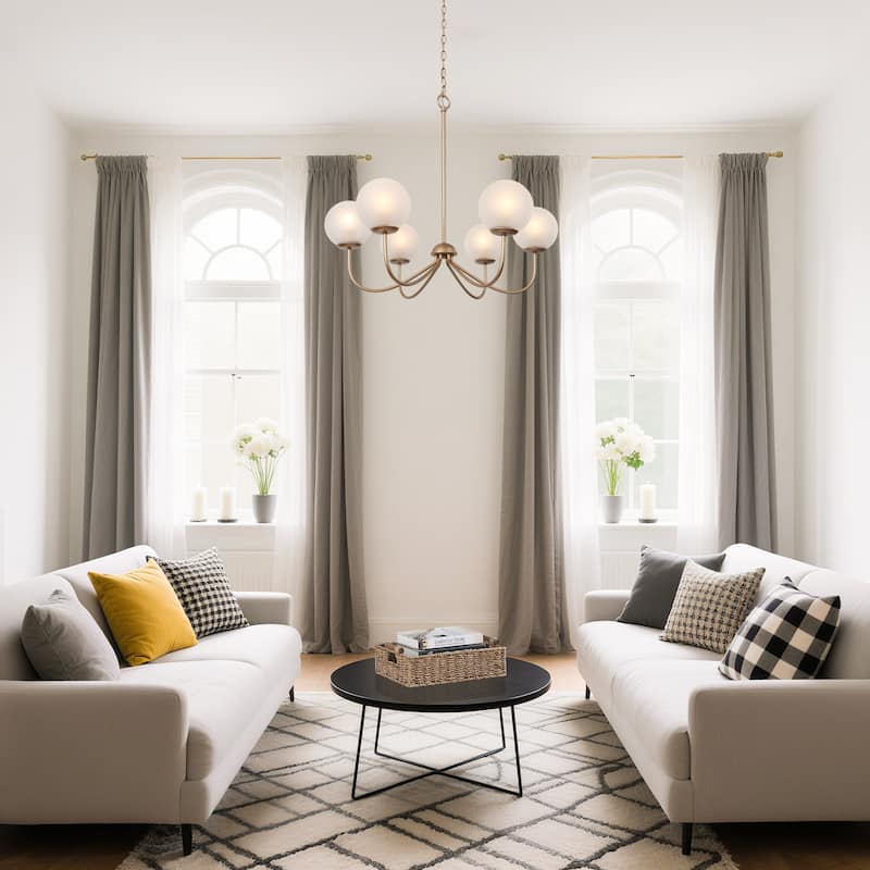 Modern Gold 6-Light Chandelier Wheel Globe Glass Light for Dining Room