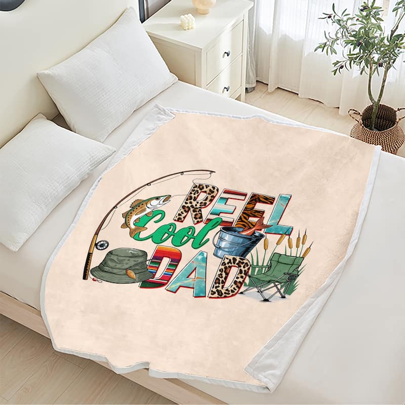 "Real Cool Dad" Fleece Blanket, Father's Day Gift for Fisherman Fishing Lover