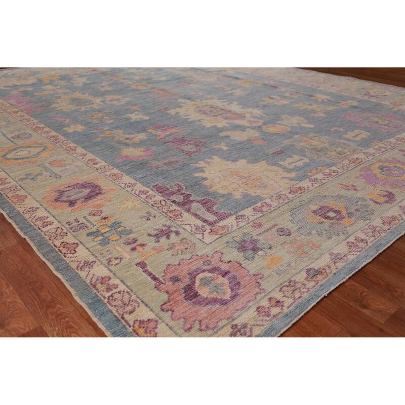 Hand Knotted Oriental 100% Wool Carpet Transitional All-Over Navy Blue & Blues Oushak Area Rug - 10' 2'' X 8' 5''