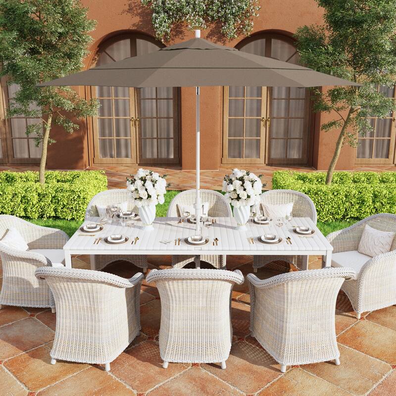 California Umbrella 11' Rd. Aluminum Patio Umbrella, Crank Lift, Collar Tilt, Dbl Wind Vent, White Finish, Sunbrella Fabric - Spectrum Dove