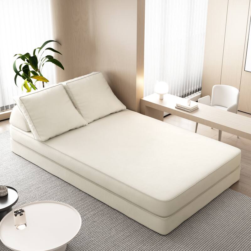 86.6" Convertible Loveseat Sofa Bed with Removable Backrests, Chenille Fabric Sleeper Sofa, Chaise Lounge, Floor Folding Couch