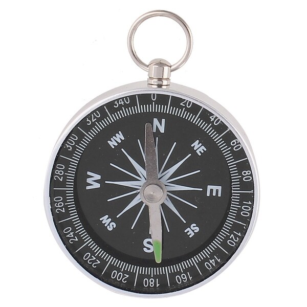 Hiking Camping Silver Tone Aluminum Shell Black Round Dial Pocket Compass