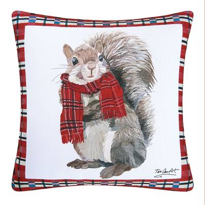 Plaid Squirrel Christmas Indoor/Outdoor 18x18 Throw Decorative Accent Pillow