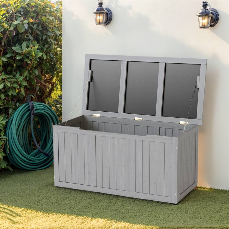 67 Gallon Outdoor Wooden Deck Storage Box - Grey