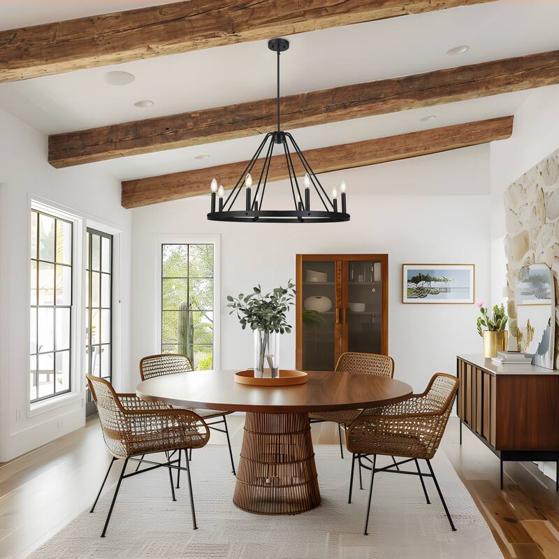 Modern Classic 8-Light Chandelier Matte Black Circular Light Fixture for Dining Room - 32.5 " × 20.5 "