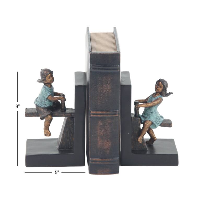 Brown or Black Polystone People Bookends with Swing Set (Set of 2) - 5 x 4 x 8