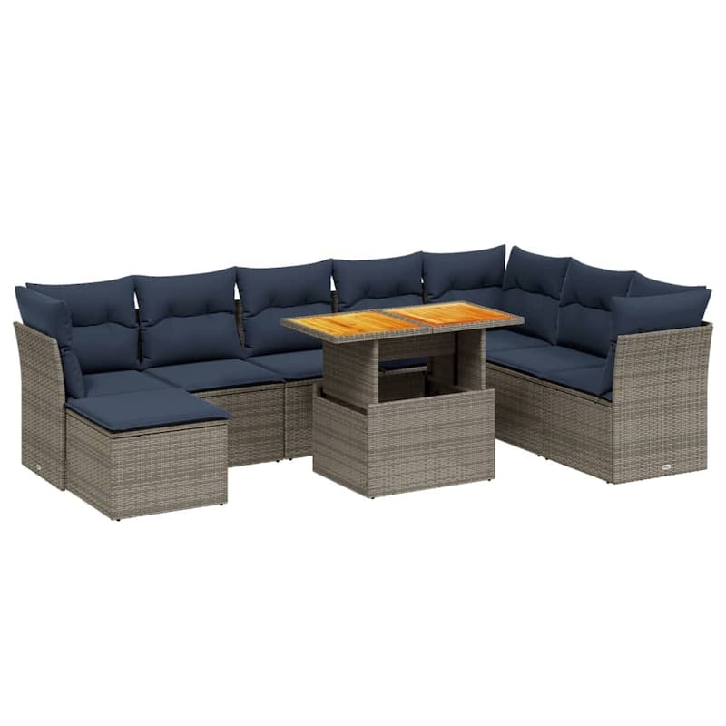 vidaXL Patio Sofa Set with Cushions Outdoor Furniture 9 Piece Poly Rattan - 24.4" x 24.4" x 27.2"