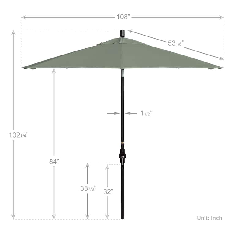 California Umbrella 9' Rd Golden State Series Patio Umbrella Bronze Aluminum Frame Crank Lift Collar Tilt Sunbrella