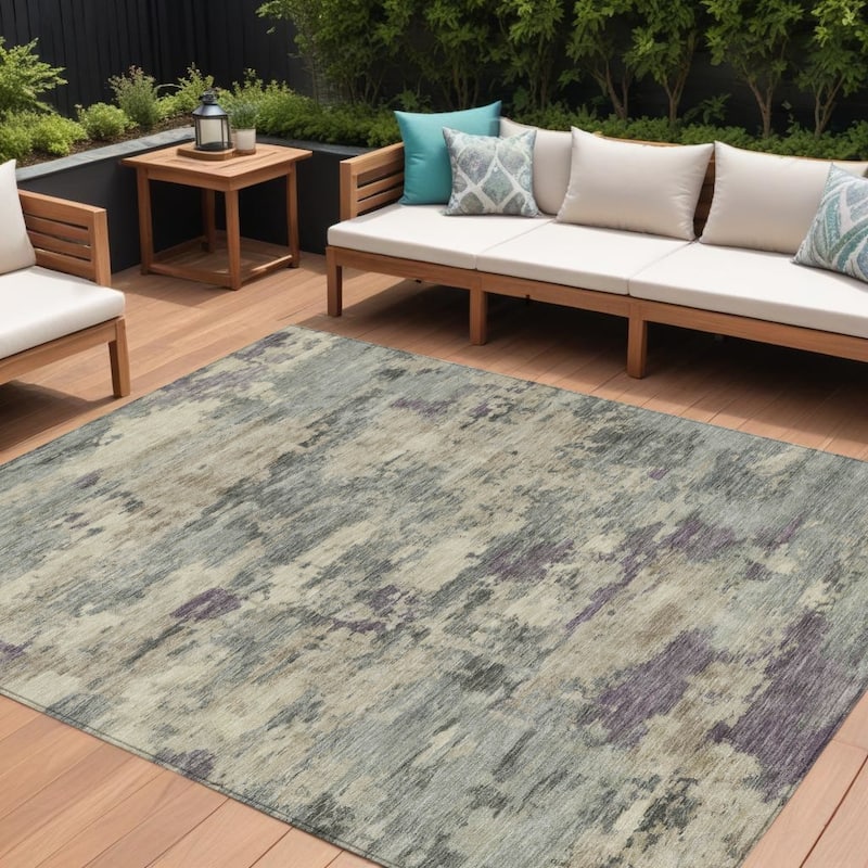 HomeRoots Abstract Transitional Rectangle Outdoor Rug - 9' X 12'