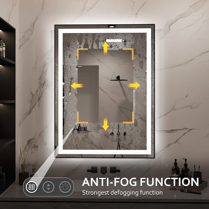 QuivaraView Aluminum front light and backlit LED lighted Framed Tempered Glass Bathroom Vanity Wall Mounted Mirror