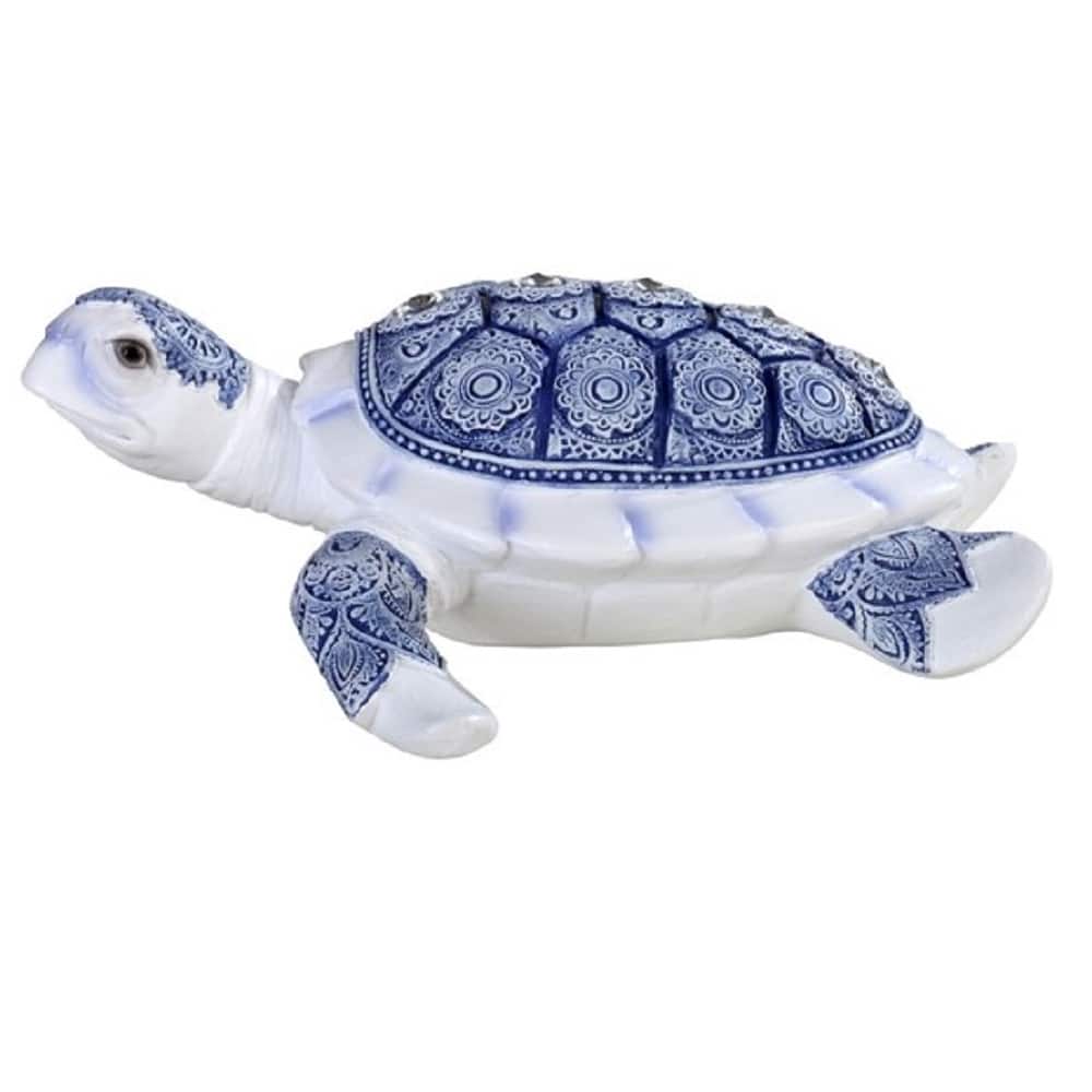 Q-Max 7"W Blue and White Sea Turtle Statue Marine Life Decoration Figurine