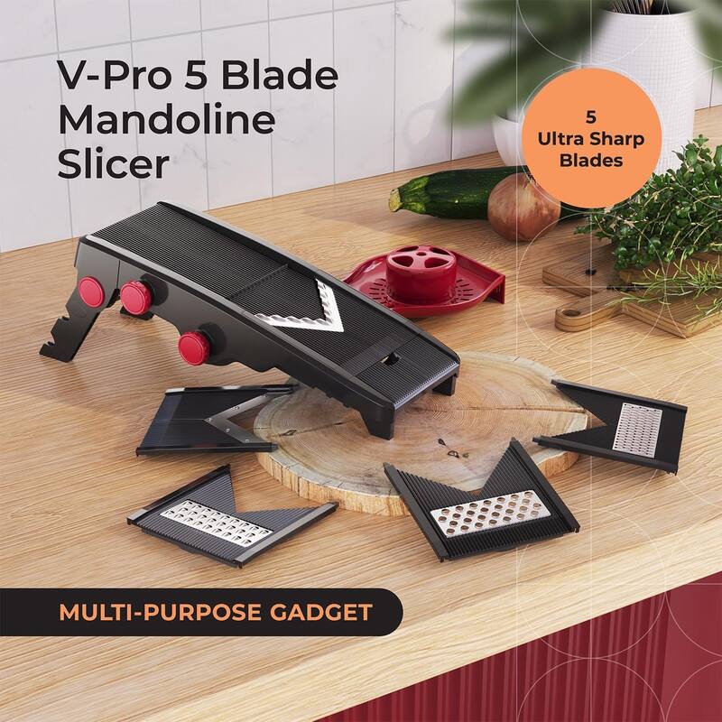 Mueller Mandoline Slicer for Kitchen, Adjustable Vegetable Chopper, Fruit, Cheese Grater, Potato Chips Slicer - Black