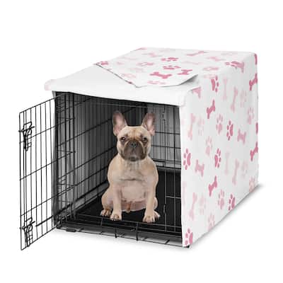 Sweet Jojo Designs Bone Paw Print Girl Dog Crate Kennel Cover 30in. - Light and Bright Blush Pink Modern Off White Puppy