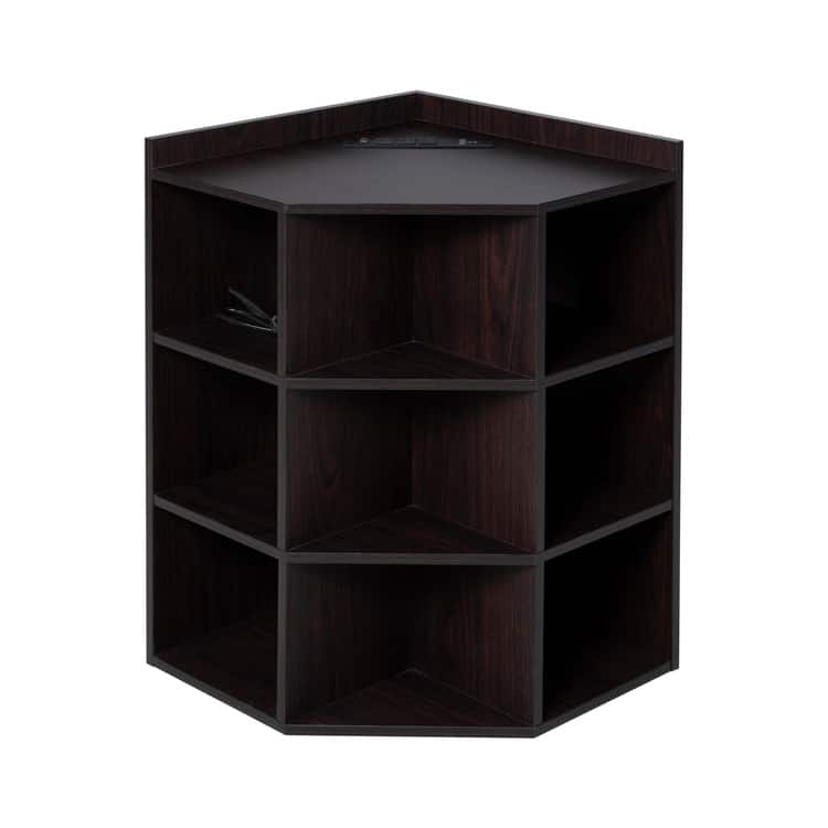 Corner Cabinet with USB Ports and Outlets Corner Cube Storage for Small Space Wooden Storage Cabinet