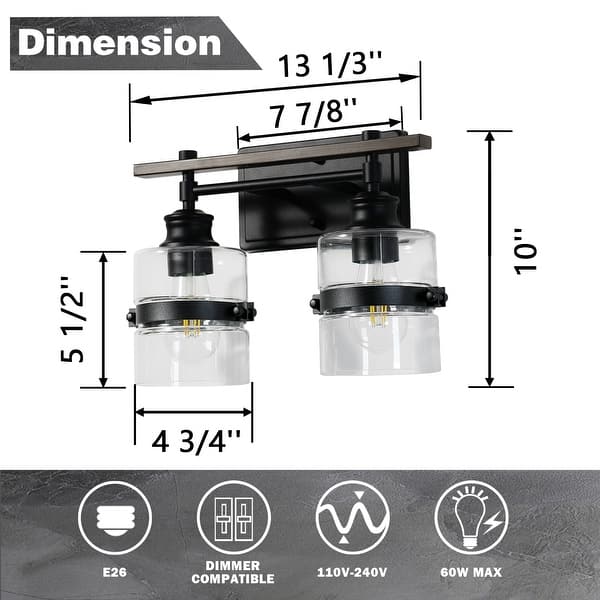 dimension image slide 0 of 6, ExBrite 3-lights Bathroom Dimmable Black Vanity Lights Modern Wall Sconce Lighting