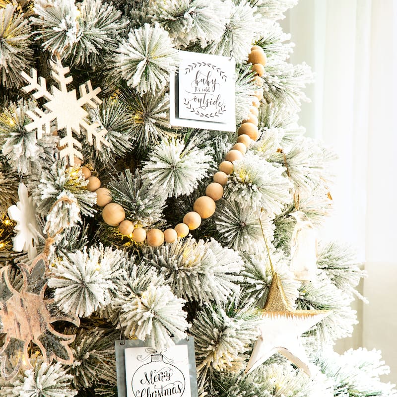 Glitzhome 6ft Pre-Lit Flocked Artificial Pine/Fir Christmas Tree 300 Warm White Lights