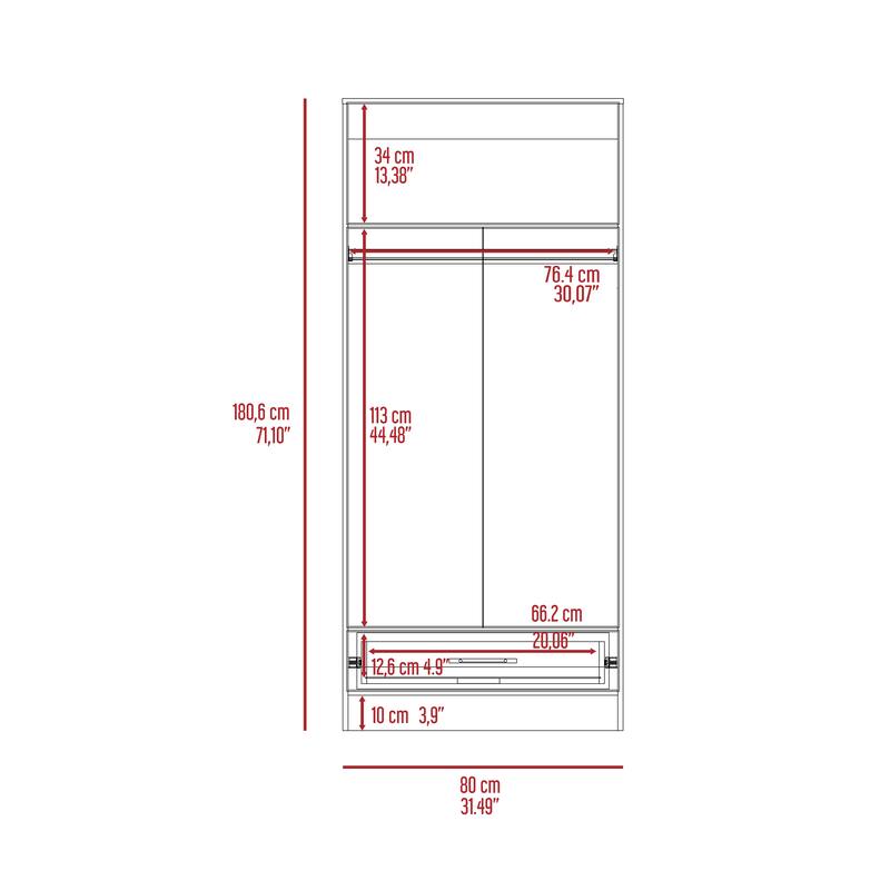 19.69" Modern Double-door Armoire with Metal Rod, Two Shelves and One Drawer