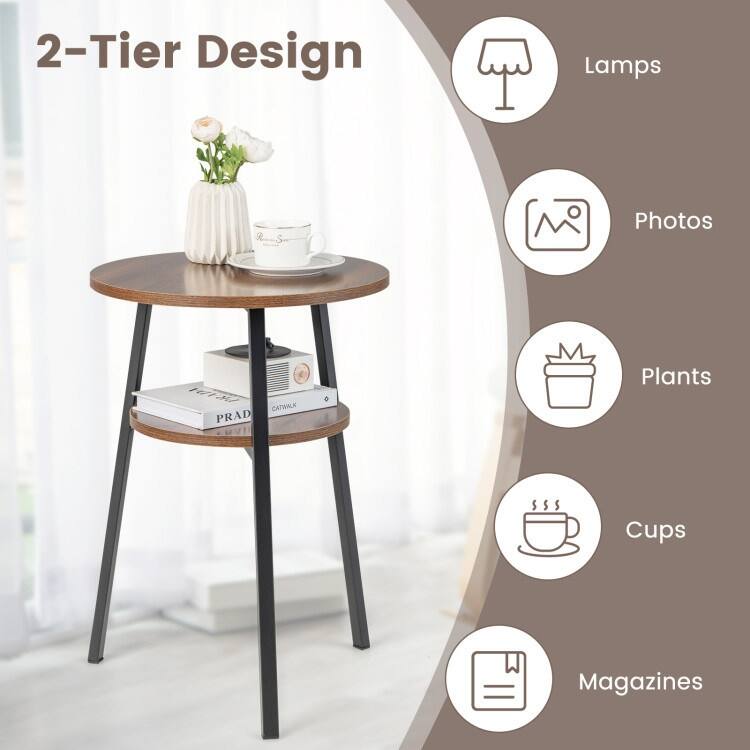 Side Table with 2 USB Charging Ports for Living Room