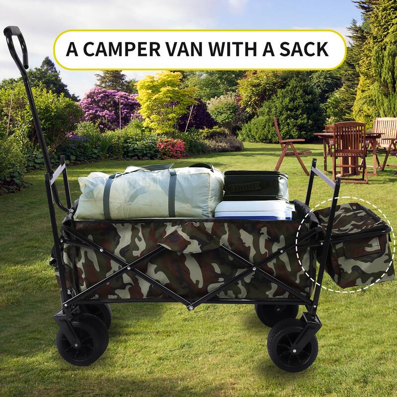 Outdoor Camping Kids Foldable Wagon,Portable Beach Trolley Cart with Removable Canopy