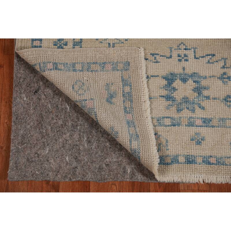 Hand Knotted Oriental 100% Wool Carpet Transitional Geometric Beige & Ivories Oushak Runner Rug - 14' 2'' X 3' 4''