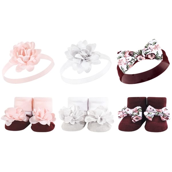 slide 1 of 1, Hudson Baby Infant Girl Headband and Socks Giftset, Pink Burgundy, One Size - Pink Burgundy Pink Burgundy - One Size