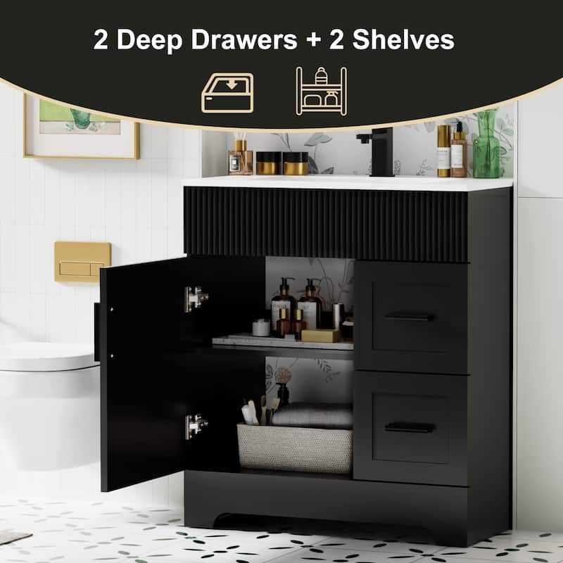 30"/36"/48" Single Bathroom Vanity Set with Drop in Sink Top with Wave Lines