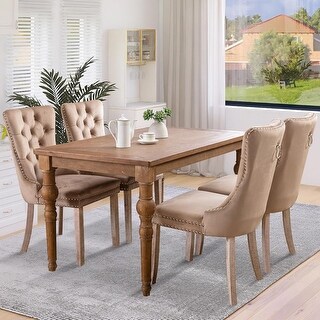 Modern Velvet Upholstered Tufted Dining Chairs with Solid Wood Legs ...