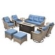 preview thumbnail 56 of 71, OVIOS 10-piece Patio Wicker Swivel Rocking Chair Set With Fire Pit