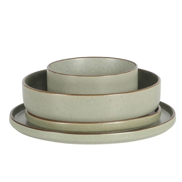 Gibson Elite Gelston Stoneware Matte Reactive Glaze 16 Piece (Service for 4) Plates and Bowl Dinnerware Set - Green