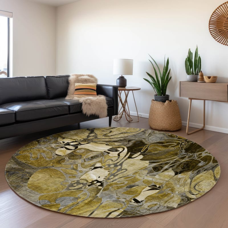 Premium Washable Super Soft Abstract Floral Mayfield Rug - Brown - 8' x 8' - Round