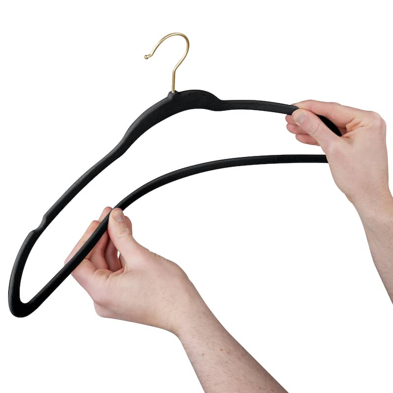 Simplify 25 Pack Slim Velvet Gold Hook Hangers - 17.7" x 9"