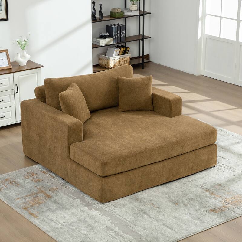 56.3" Wide Extra Large Chenille Sofa Bed, Sturdy Metal Legs, Strong Load-Bearing for Living Room, Bedroom, Apartment - Brown