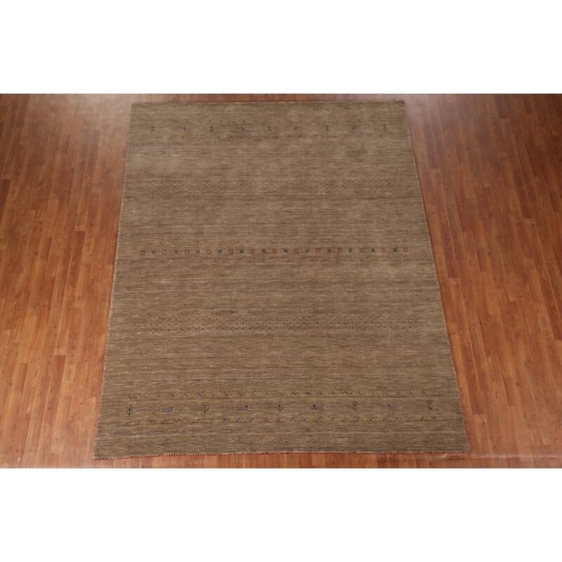 Brown Tribal Gabbeh Area Rug Handmade Wool Carpet - 8'0"x 9'8"