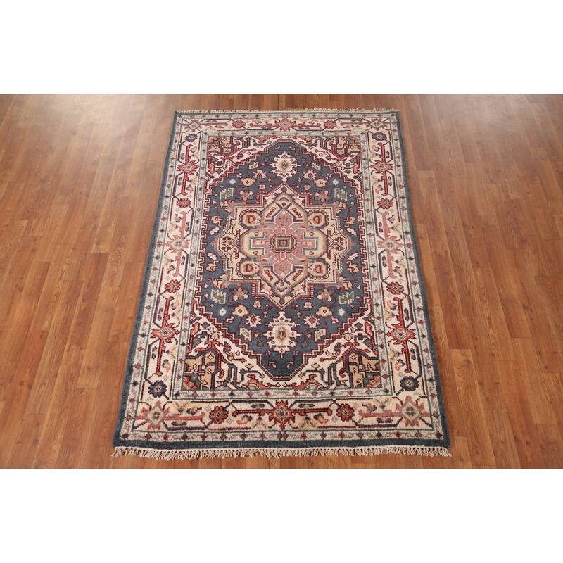 Blue Heriz-Serapi Oriental Accent Rug Handmade Wool Carpet - 4'0"x 6'0"