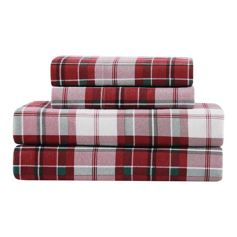 Truly Soft Printed and Solid Cotton Flannel 4 Piece Sheet Set