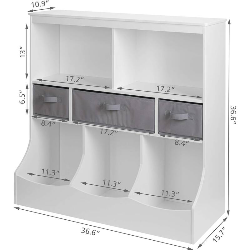 COSTARS Toy Storage Organizer with Bookcase, Kid’s Bin Storage Unit with 8 Compartments &3 Baskets, Toys Box